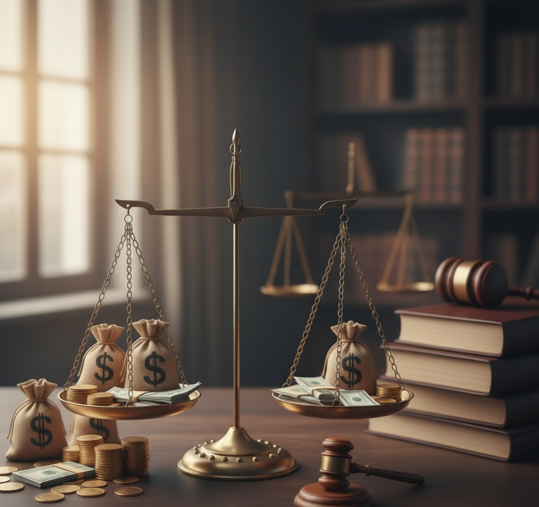 Balance de justice symbolisant les honoraires d'un avocat pénaliste à Paris avec représentation des coûts de défense pénale